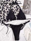 Textured Halter Neck Tie Side Bikini Set - Trendsi