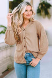 Button Down V-Neck Waffle Knit Shirt - Trendsi - Flyclothing LLC