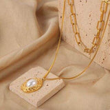 Inlaid Pearl Double-Layered Titanium Steel Necklace - Trendsi - Flyclothing LLC