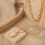 Inlaid Pearl Double-Layered Titanium Steel Necklace - Trendsi - Flyclothing LLC