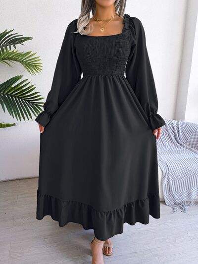 Smocked Square Neck Flounce Sleeve Dress - Trendsi - Flyclothing LLC