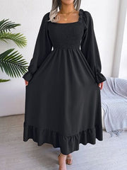 Smocked Square Neck Flounce Sleeve Dress - Flyclothing LLC