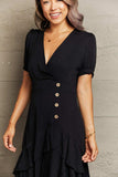 Decorative Button Surplice Ruffle Hem Dress - Trendsi - Flyclothing LLC