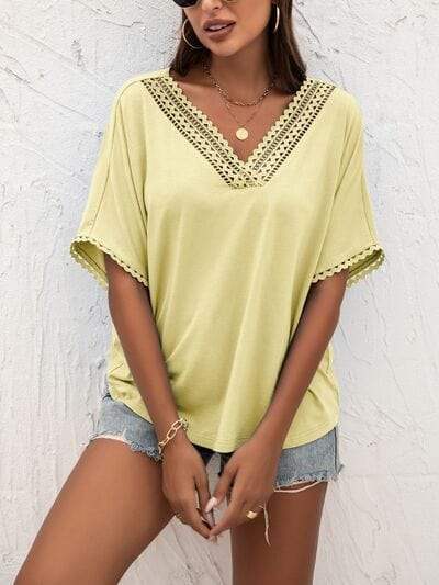 Lace Detail V-Neck T-Shirt - Trendsi - Flyclothing LLC