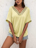 Lace Detail V-Neck T-Shirt - Trendsi - Flyclothing LLC