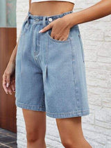 High Waist Denim Shorts with Pockets - Trendsi - Flyclothing LLC