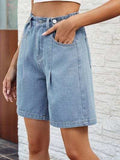 High Waist Denim Shorts with Pockets - Trendsi - Flyclothing LLC