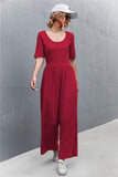 Scoop Neck Half Sleeve Wide Leg Jumpsuit - Trendsi