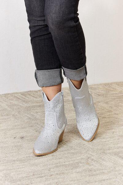 East Lion Corp Rhinestone Ankle Cowboy Boots - Trendsi