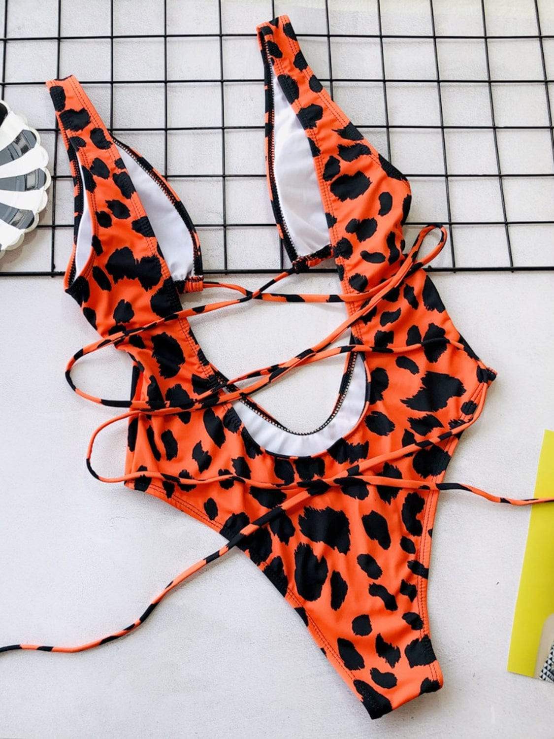 Lace-Up Backless Plunge One-Piece Swimwear - Trendsi - Flyclothing LLC