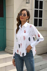 Printed Collared Neck Buttoned Shirt - Trendsi
