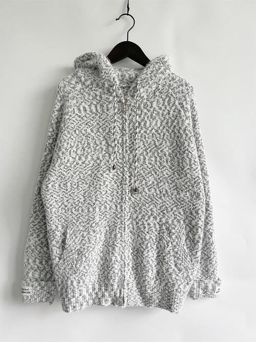 Zip Up Drawstring Long Sleeve Hooded Sweater - Flyclothing LLC