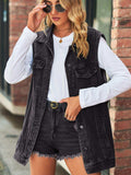 Collared Neck Sleeveless Denim Top with Pockets - Trendsi - Flyclothing LLC