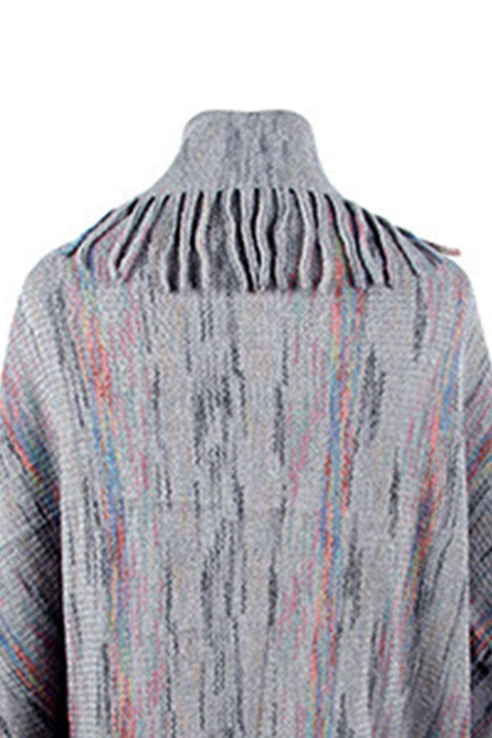 Fringe Detail Printed Poncho - Trendsi - Flyclothing LLC
