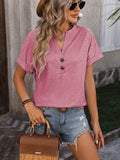 Notched Buttoned Short Sleeve T-Shirt - Trendsi - Flyclothing LLC