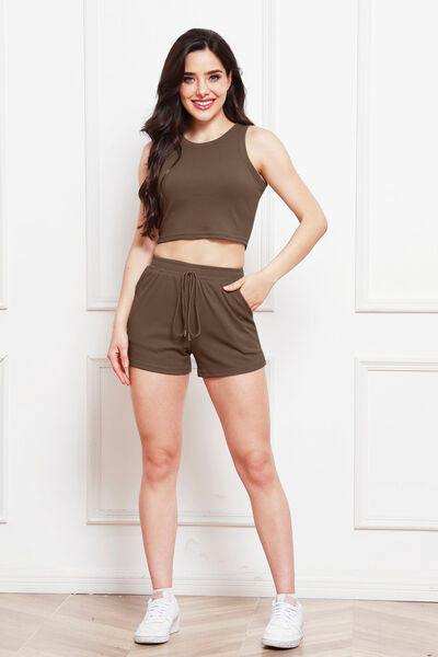 Round Neck Tank and Drawstring Shorts Set - Trendsi - Flyclothing LLC