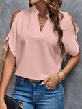 Notched Cold Shoulder Blouse - Trendsi - Flyclothing LLC