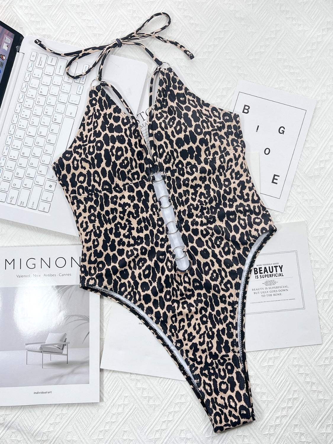 Leopard Cutout Halter Neck One-Piece Swimwear - Trendsi - Flyclothing LLC