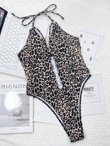 Leopard Cutout Halter Neck One-Piece Swimwear - Trendsi - Flyclothing LLC