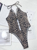 Leopard Cutout Halter Neck One-Piece Swimwear - Trendsi