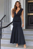 Ruched Plunge Sleeveless Maxi Dress - Trendsi - Flyclothing LLC