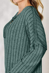 Basic Bae Full Size Ribbed Half Button Long Sleeve T-Shirt - Trendsi - Flyclothing LLC