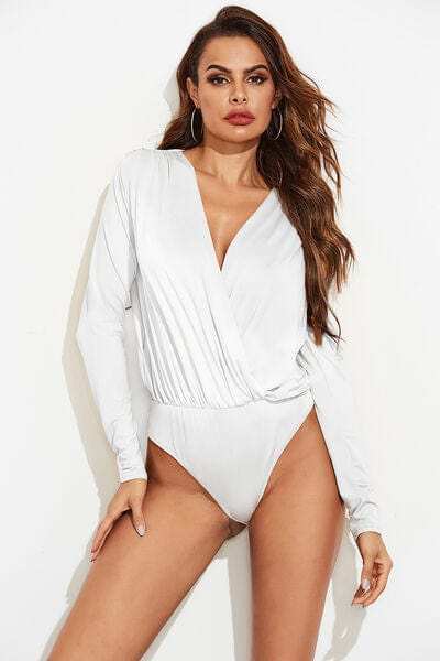 Surplice Long Sleeve Bodysuit - Trendsi - Flyclothing LLC