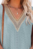Eyelet Contrast V-Neck Tee - Trendsi - Flyclothing LLC