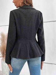 Ruffle Hem Collared Blazer - Trendsi