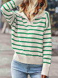 Striped Collared Neck Knit Top - Trendsi - Flyclothing LLC
