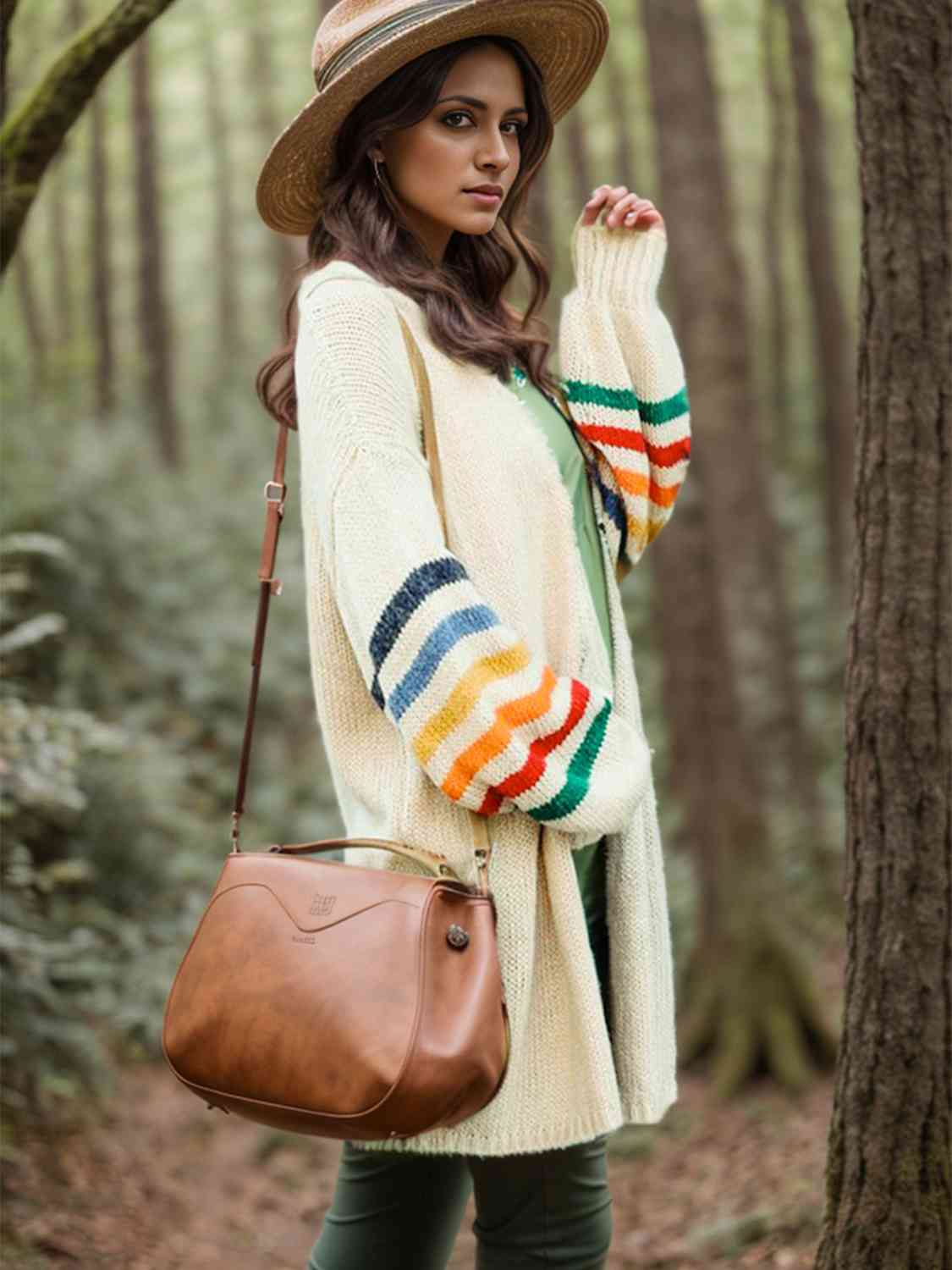Striped Open Front Long Sleeve Cardigan - Trendsi - Flyclothing LLC