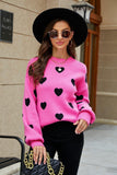 Heart Pattern Lantern Sleeve Round Neck Tunic Sweater - Trendsi