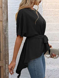 Tied Round Neck Half Sleeve Blouse - Trendsi - Flyclothing LLC