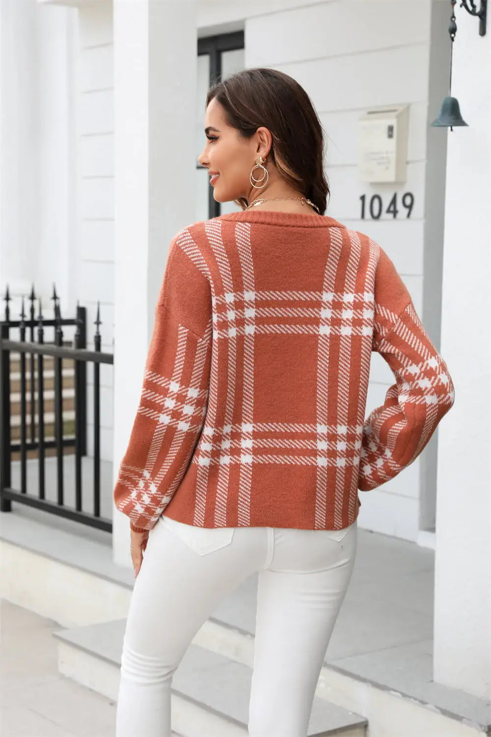 Printed Round Neck Dropped Shoulder Sweater - Trendsi - Flyclothing LLC