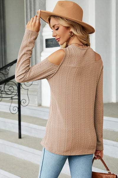 Round Neck Cold Shoulder T-Shirt - Trendsi - Flyclothing LLC