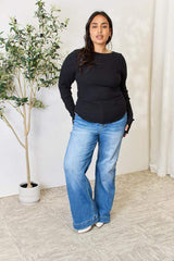 Culture Code Full Size Ribbed Round Neck Long Sleeve Top - Trendsi - Flyclothing LLC