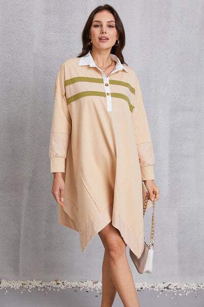 Half Button Handkerchief Hem Dress - Trendsi - Flyclothing LLC