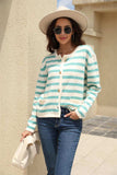 Striped Round Neck Button-Down Dropped Shoulder Cardigan - Trendsi - Flyclothing LLC