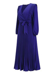 Pleated Surplice Tie Waist Maxi Dress - Trendsi