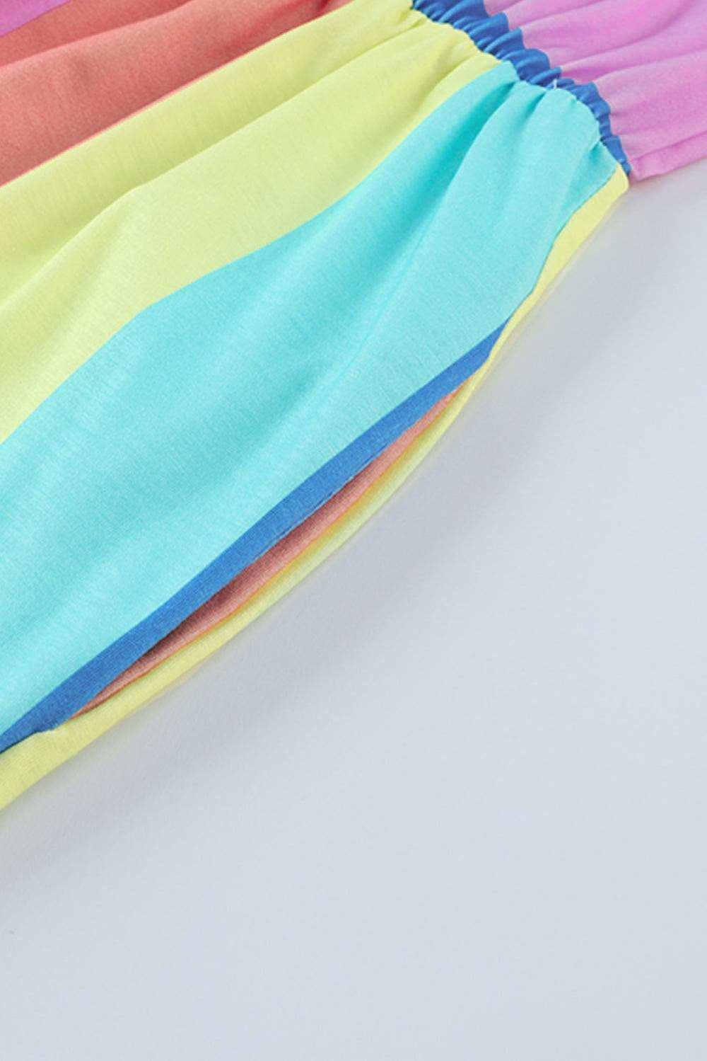 Multicolored Stripe Round Neck Romper - Trendsi - Flyclothing LLC