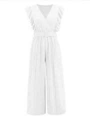 Ruffled Surplice Cap Sleeve Jumpsuit - Trendsi
