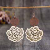 Wooden Alloy Rose Shape Dangle Earrings - Trendsi - Flyclothing LLC