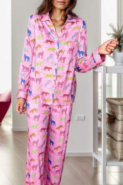 Pocketed Printed Top and Pants Lounge Set - Trendsi - Flyclothing LLC