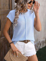 Rolled Cap Sleeve Round Neck Sweater Vest - Trendsi - Flyclothing LLC