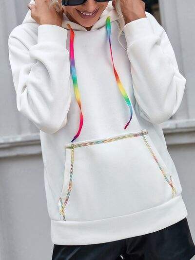 Contrast Stitching Drawstring Raglan Sleeve Hoodie - Trendsi - Flyclothing LLC