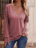 V-Neck Long Sleeve Top - Trendsi - Flyclothing LLC
