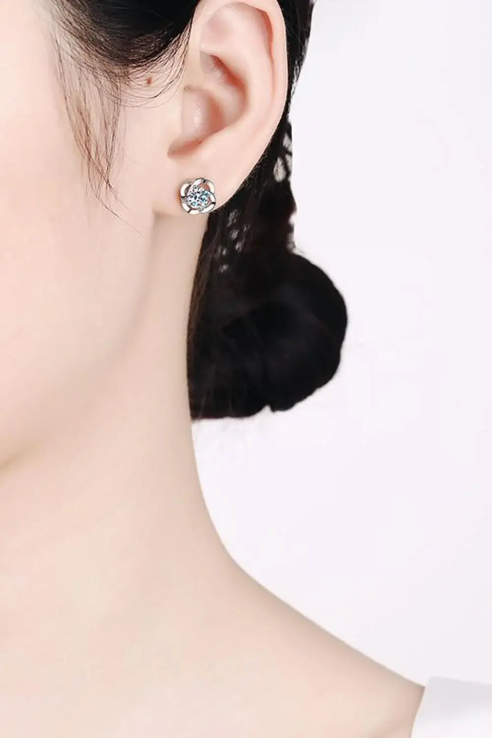 It's Your Day Moissanite Rhodium-Plated Stud Earrings - Trendsi - Flyclothing LLC