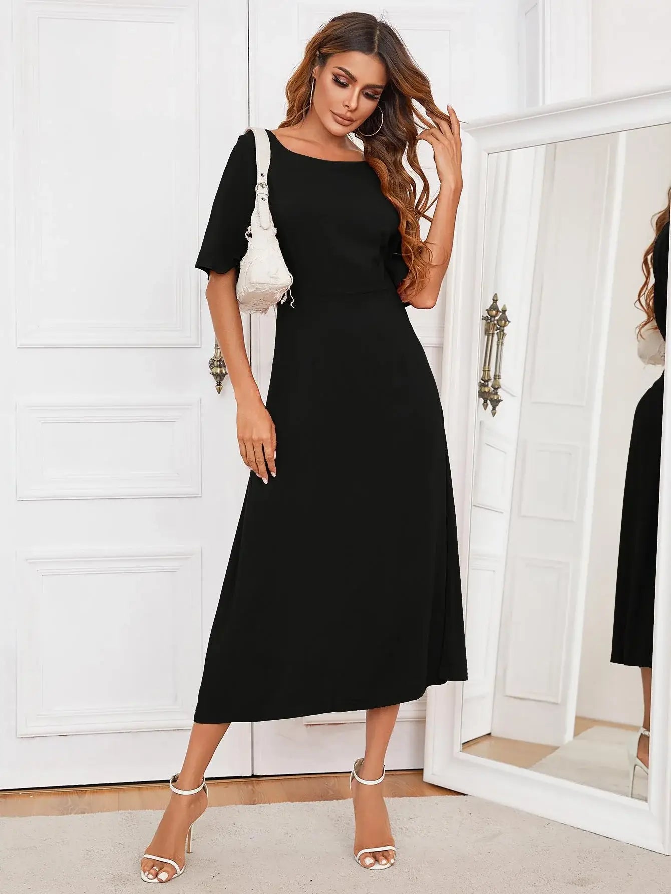 Round Neck Cutout Half Sleeve Dress - Trendsi - Flyclothing LLC