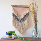 Handwoven Boho Wall Hanging, Pink with Cream Fringe - Asha Handicrafts