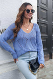 Openwork V-Neck Dropped Shoulder Sweater - Trendsi - Flyclothing LLC
